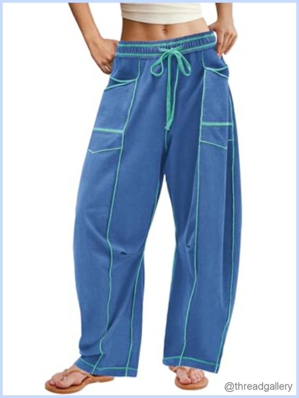 High Rise Wide Leg Barrel Sweatpants Relaxed Fit Elastic Waist